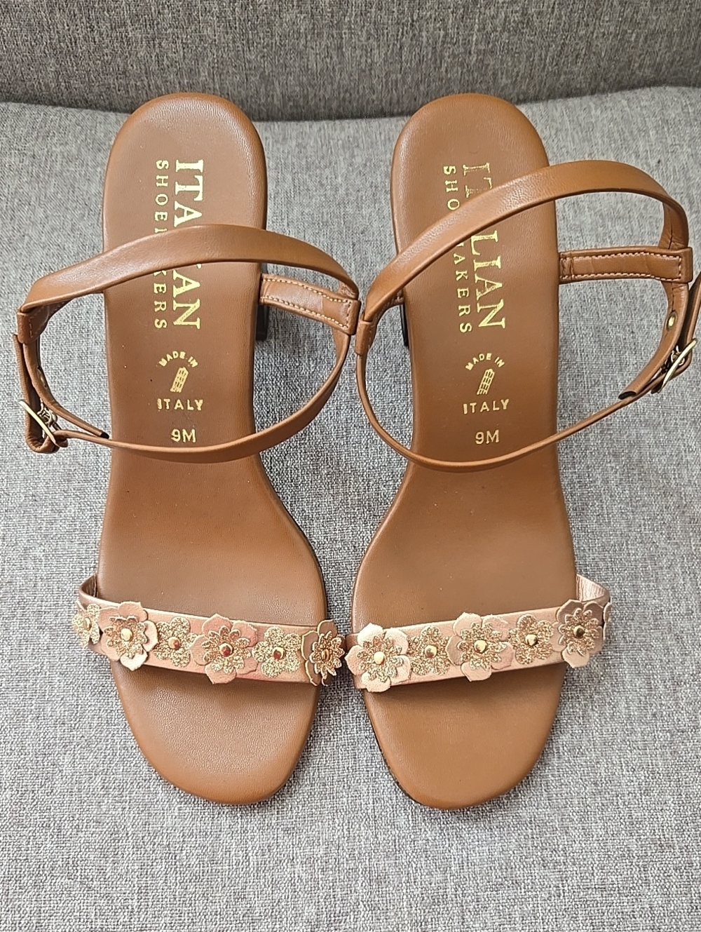 Italian Shoemakers Tan Floral Ankle-Strap Sandals